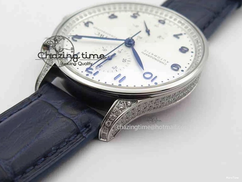 MIROTIME 0705 Portuguese IW3714 Diam ZF V2 1:1 Best Edition White Dial Blue Makers On Blue Leather Strap A79350 (Slim Movement) Stylish 7248